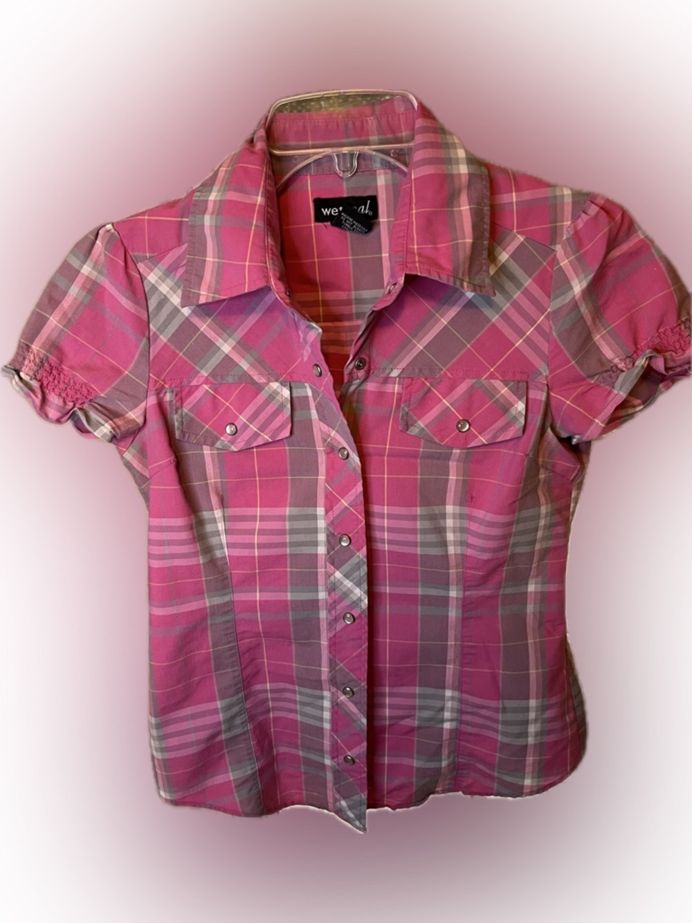 Wet Seal Pink Plaid Button-Up Shirt